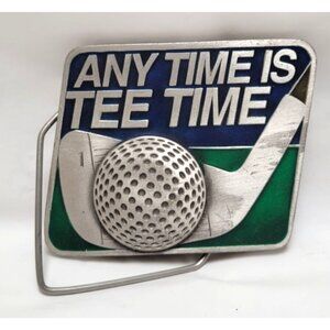 Vintage Bergamot Inc. 3 Color ANY TIME IS TEE TIME Golfers Metal Belt Buckle